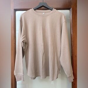 Beige Waffle Knit Long Sleeve Top